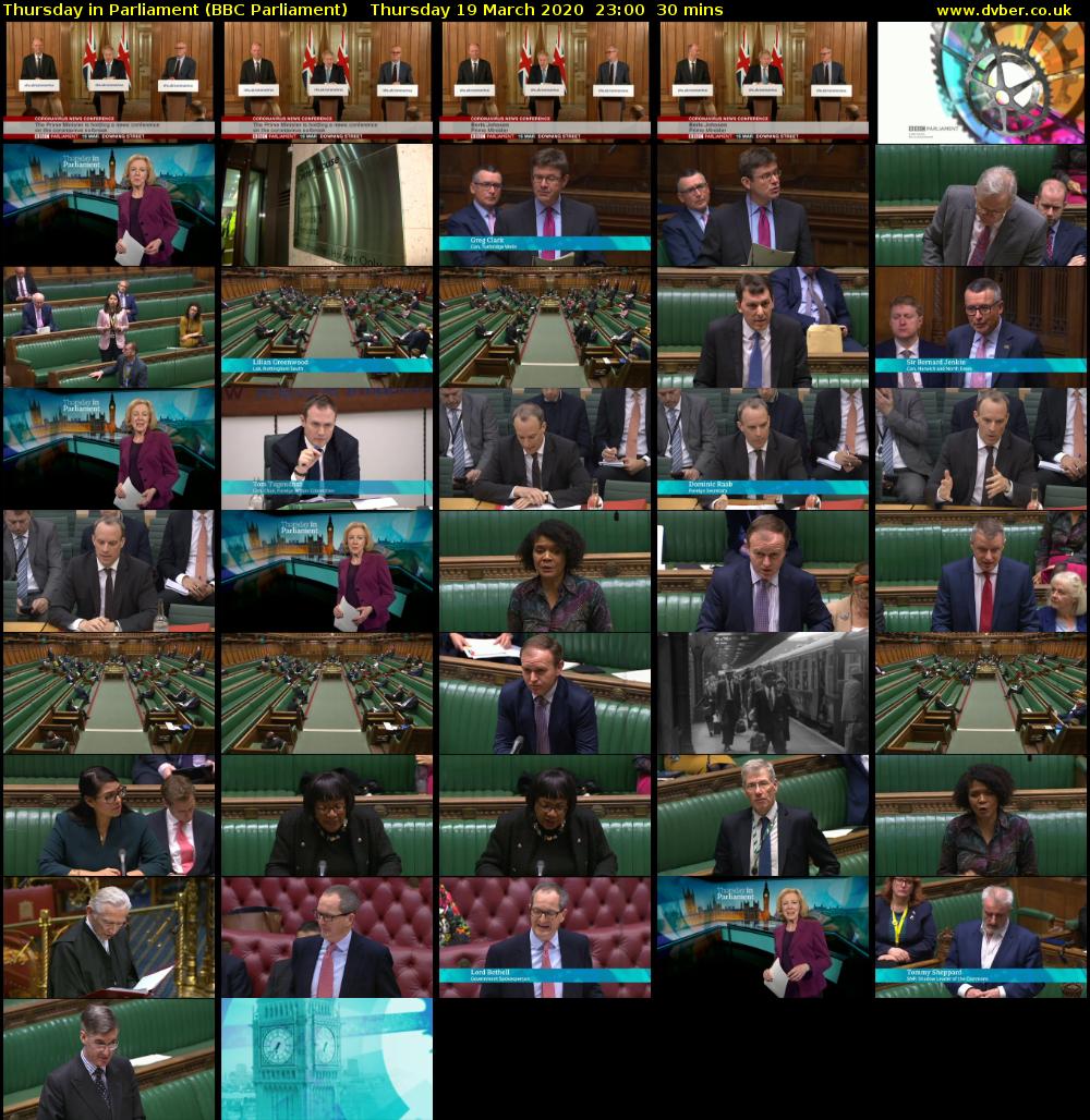 Thursday in Parliament (BBC Parliament) Thursday 19 March 2020 23:00 - 23:30