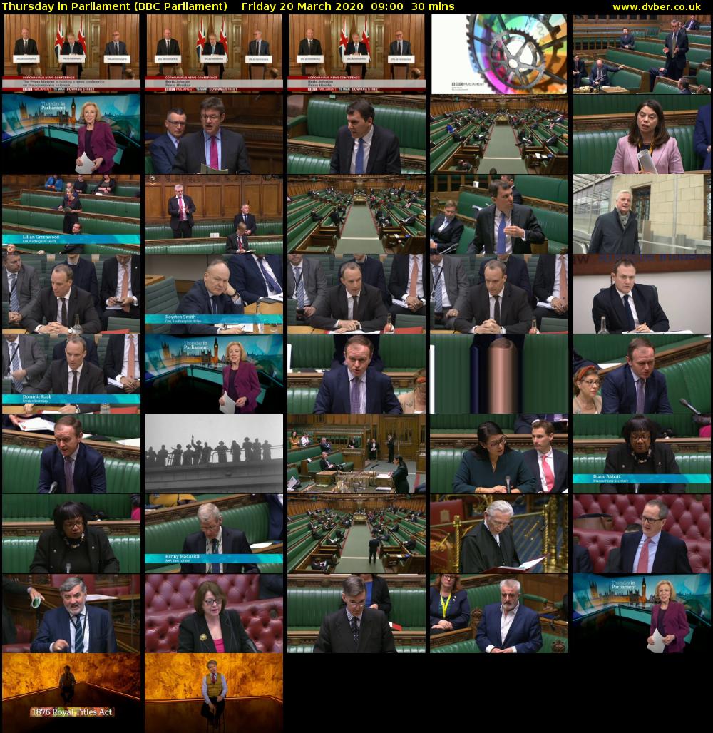 Thursday in Parliament (BBC Parliament) Friday 20 March 2020 09:00 - 09:30