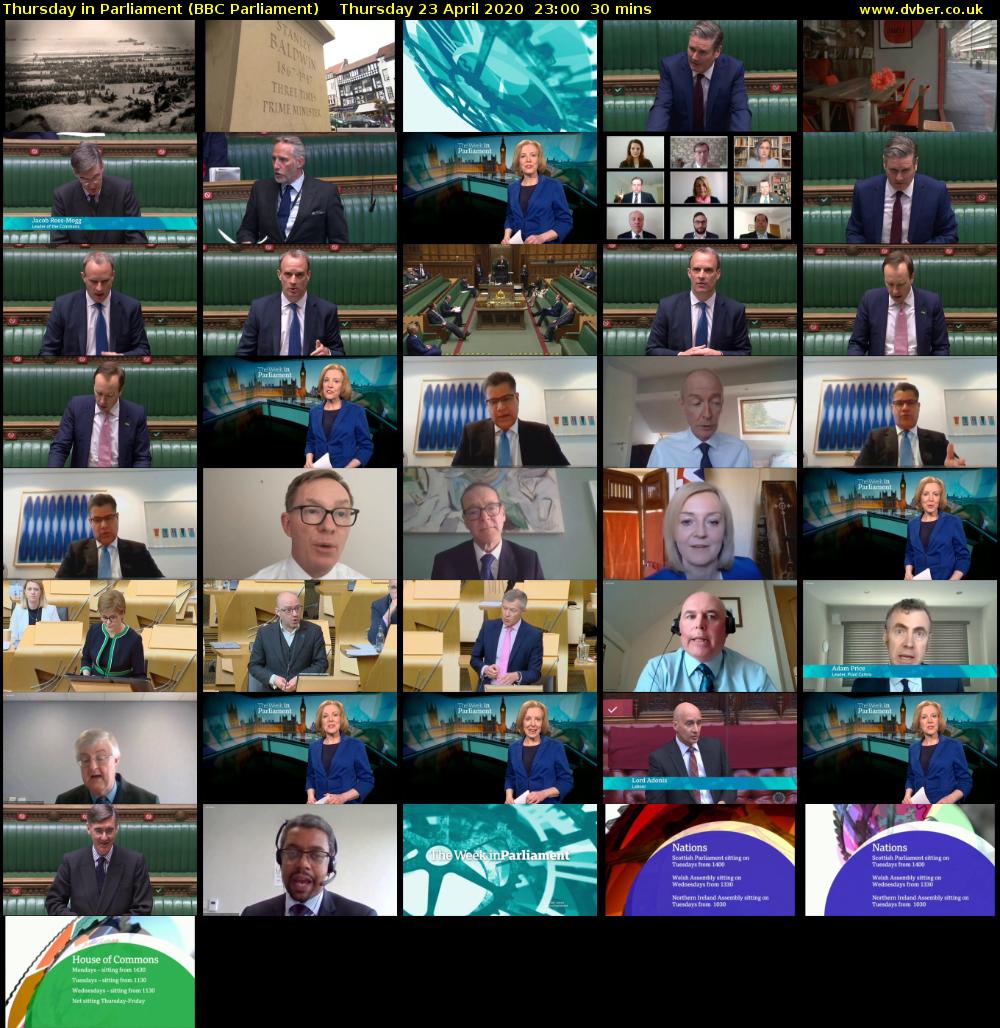 Thursday in Parliament (BBC Parliament) Thursday 23 April 2020 23:00 - 23:30