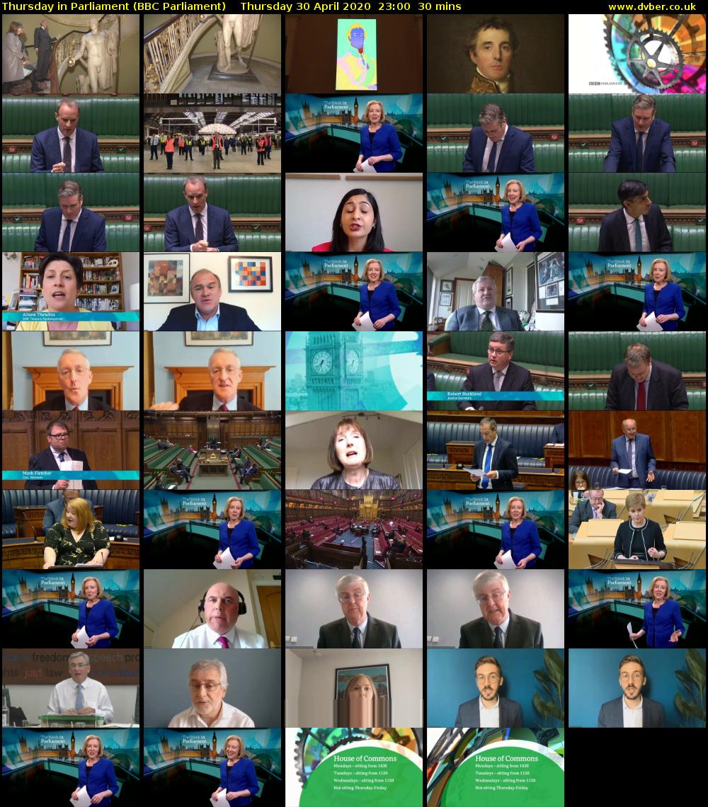 Thursday in Parliament (BBC Parliament) Thursday 30 April 2020 23:00 - 23:30
