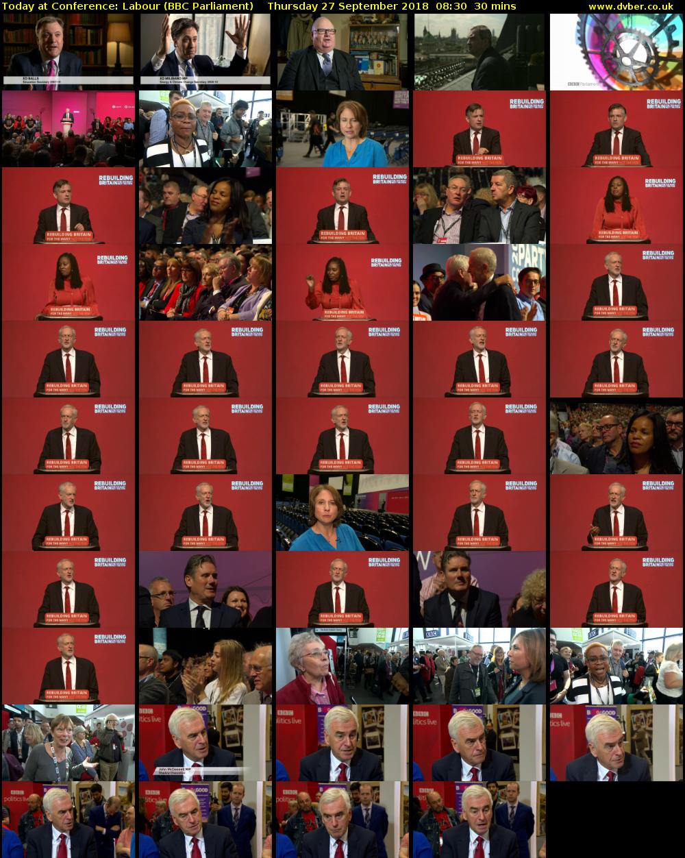 Today at Conference: Labour (BBC Parliament) Thursday 27 September 2018 08:30 - 09:00