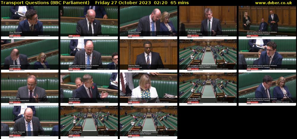 Transport Questions (BBC Parliament) Friday 27 October 2023 02:20 - 03:25