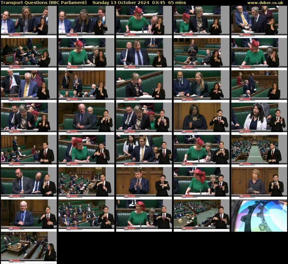 Transport Questions (BBC Parliament) Sunday 13 October 2024 03:45 - 04:50