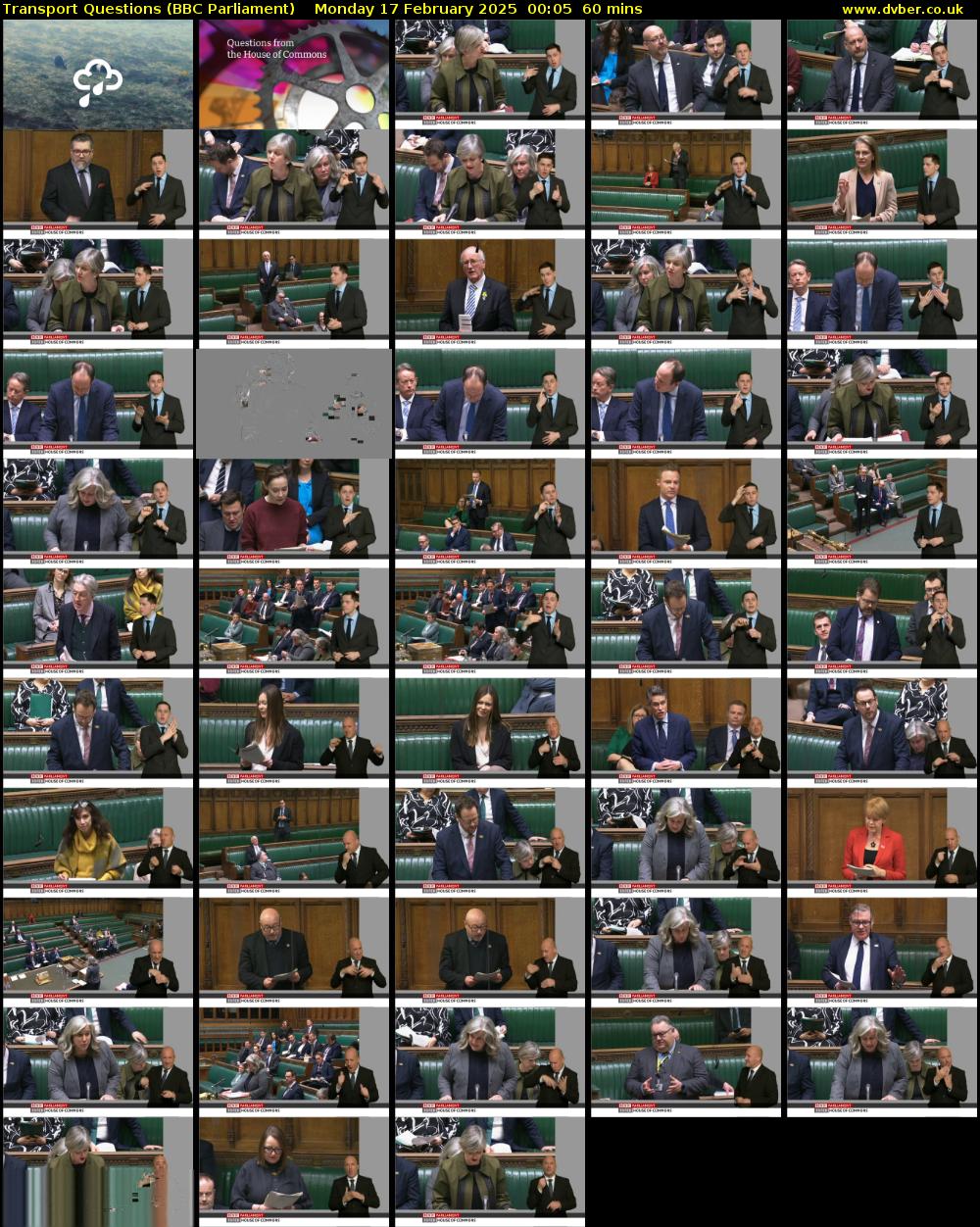 Transport Questions (BBC Parliament) Monday 17 February 2025 00:05 - 01:05