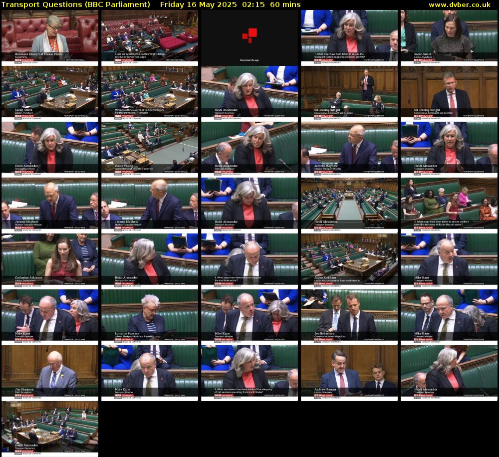 Transport Questions (BBC Parliament) Friday 16 May 2025 02:15 - 03:15