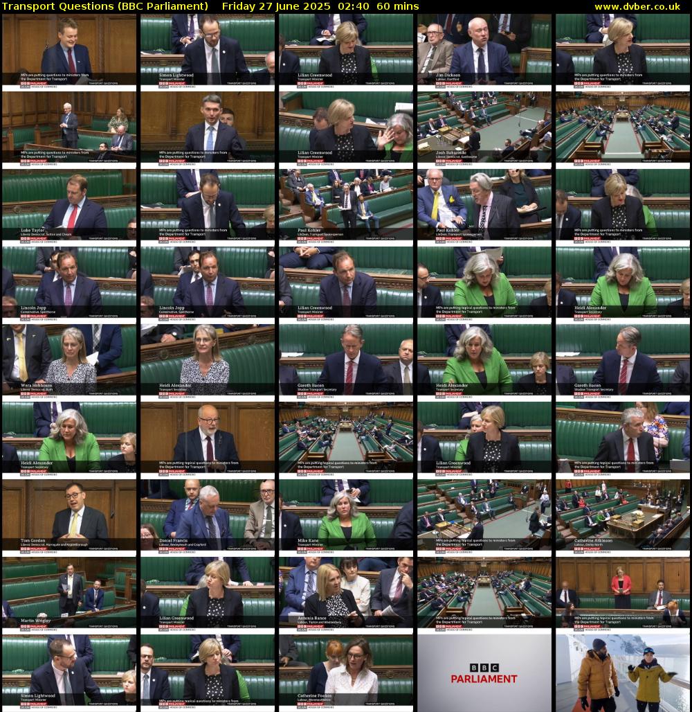 Transport Questions (BBC Parliament) Friday 27 June 2025 02:40 - 03:40