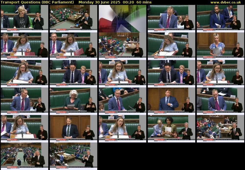 Transport Questions (BBC Parliament) Monday 30 June 2025 00:20 - 01:20