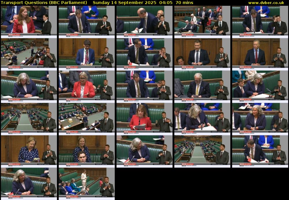 Transport Questions (BBC Parliament) Sunday 14 September 2025 04:05 - 05:15