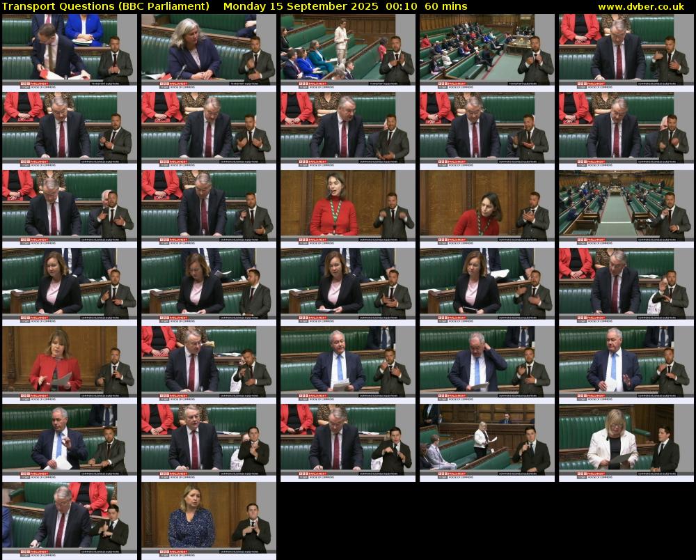 Transport Questions (BBC Parliament) Monday 15 September 2025 00:10 - 01:10