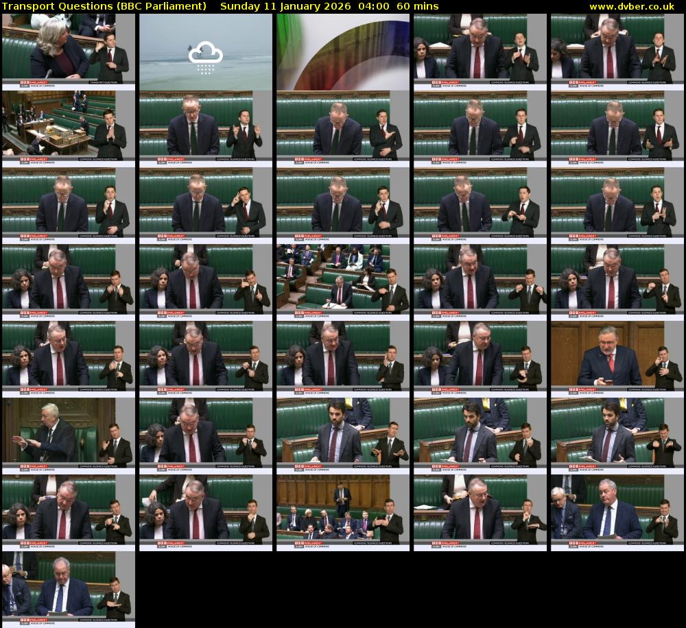 Transport Questions (BBC Parliament) Sunday 11 January 2026 04:00 - 05:00