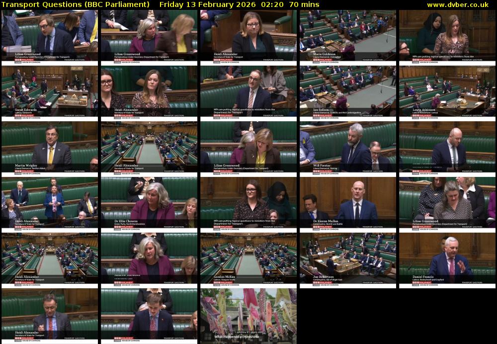 Transport Questions (BBC Parliament) Friday 13 February 2026 02:20 - 03:30