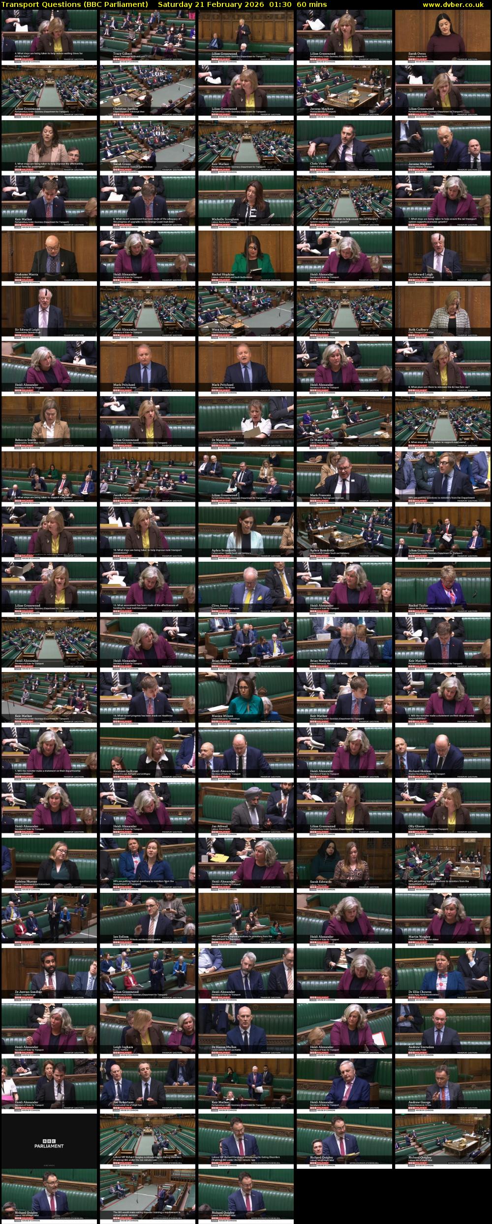 Transport Questions (BBC Parliament) Saturday 21 February 2026 01:30 - 02:30