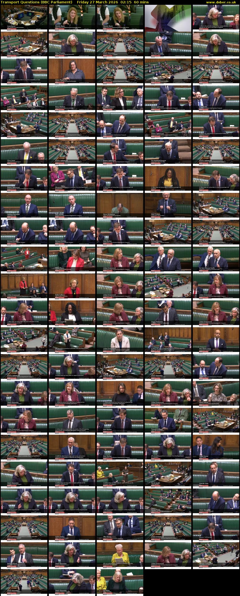 Transport Questions (BBC Parliament) Friday 27 March 2026 02:15 - 03:15