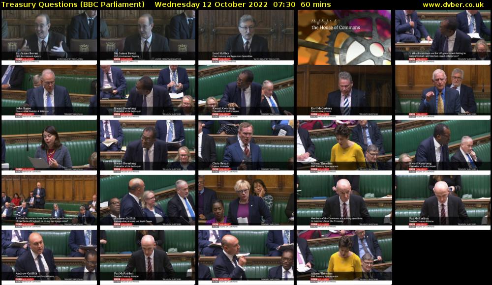Treasury Questions (BBC Parliament) Wednesday 12 October 2022 07:30 - 08:30