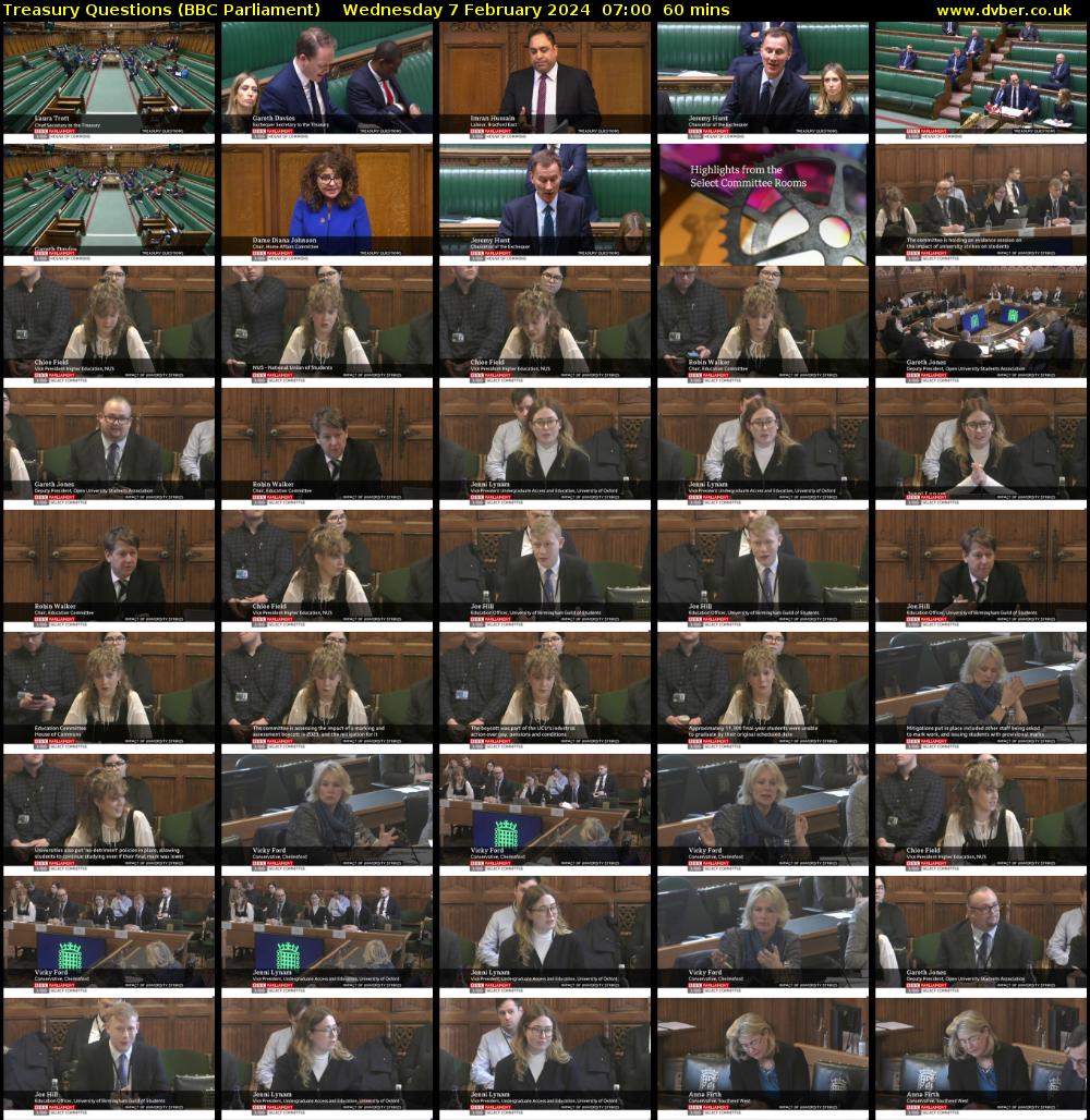 Treasury Questions (BBC Parliament) Wednesday 7 February 2024 07:00 - 08:00