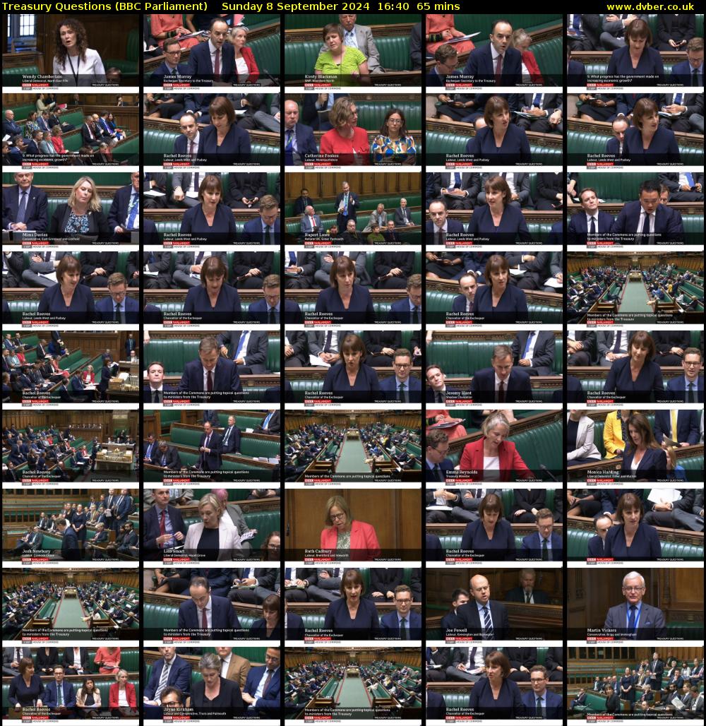Treasury Questions (BBC Parliament) Sunday 8 September 2024 16:40 - 17:45