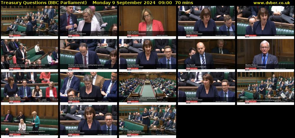Treasury Questions (BBC Parliament) Monday 9 September 2024 09:00 - 10:10