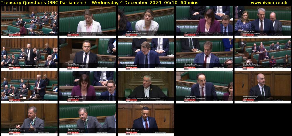 Treasury Questions (BBC Parliament) Wednesday 4 December 2024 06:10 - 07:10