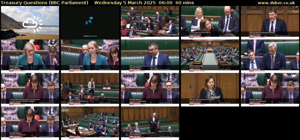 Treasury Questions (BBC Parliament) Wednesday 5 March 2025 06:00 - 07:00