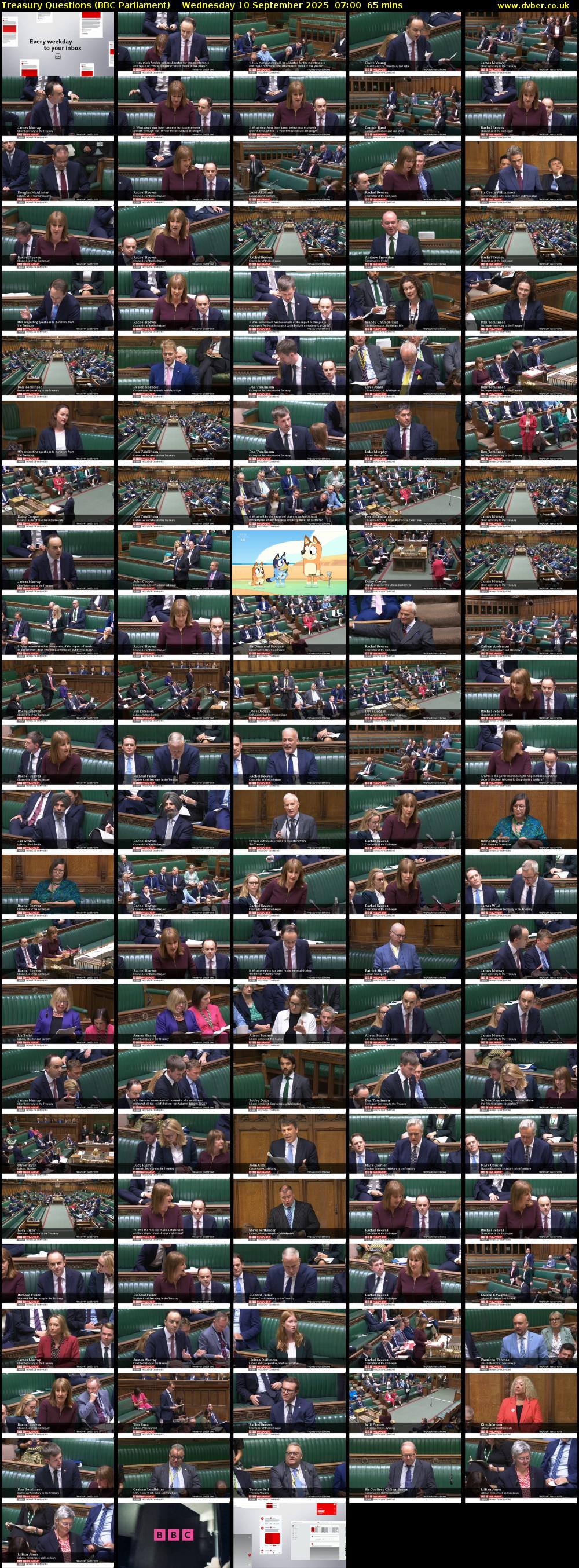 Treasury Questions (BBC Parliament) Wednesday 10 September 2025 07:00 - 08:05
