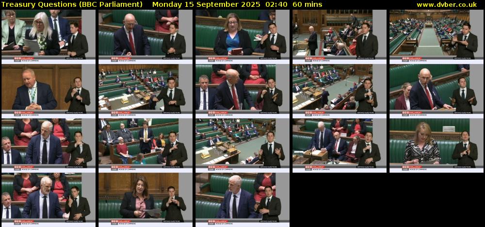Treasury Questions (BBC Parliament) Monday 15 September 2025 02:40 - 03:40