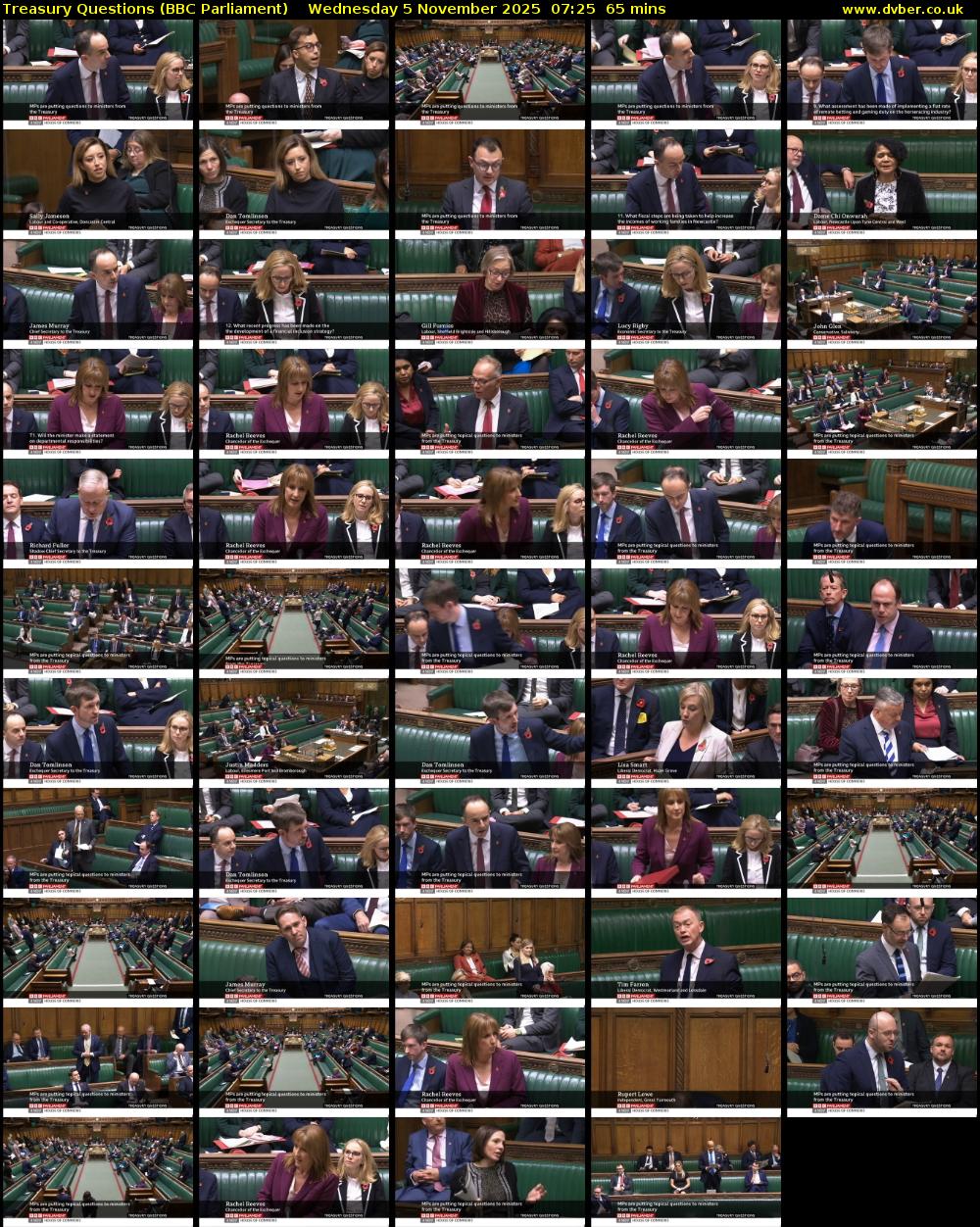 Treasury Questions (BBC Parliament) Wednesday 5 November 2025 07:25 - 08:30