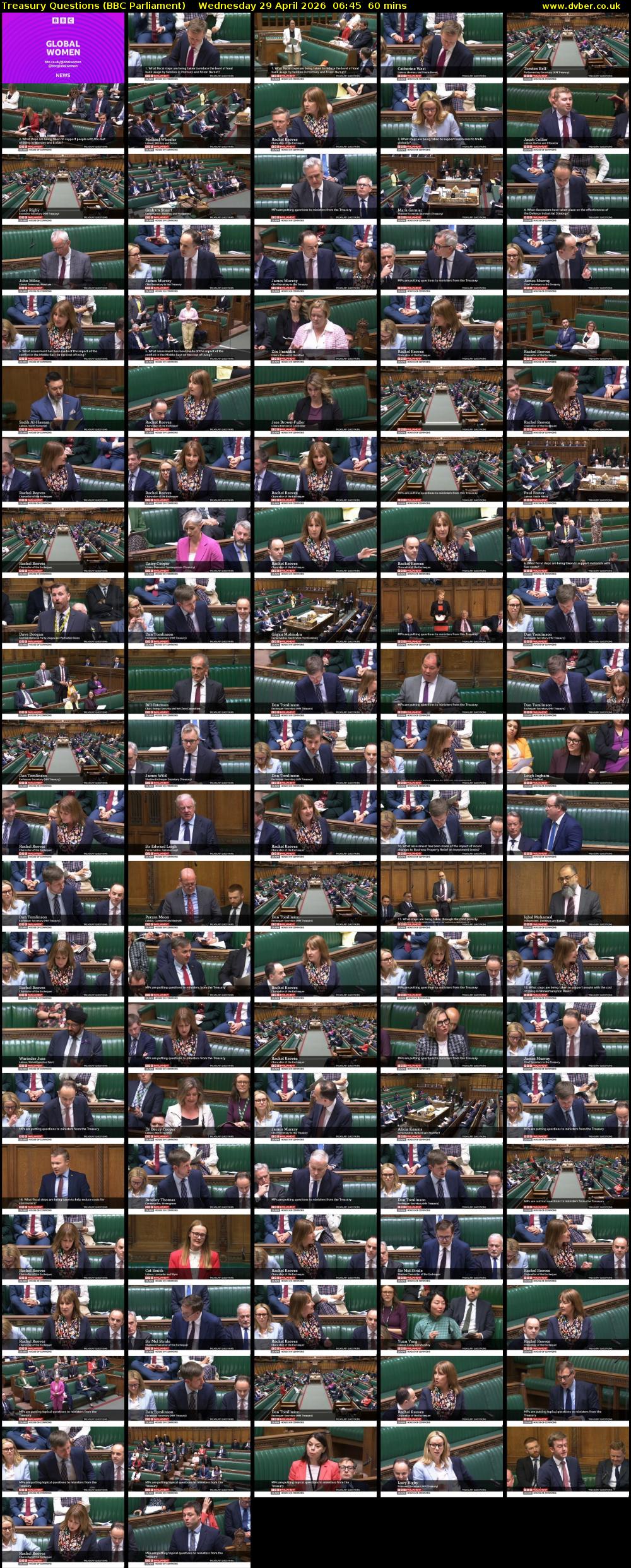 Treasury Questions (BBC Parliament) Wednesday 29 April 2026 06:45 - 07:45
