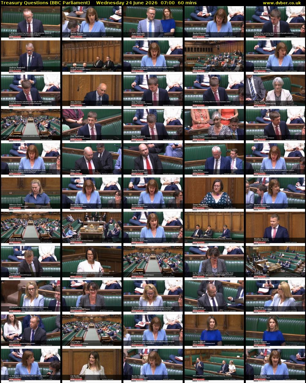 Treasury Questions (BBC Parliament) Wednesday 24 June 2026 07:00 - 08:00