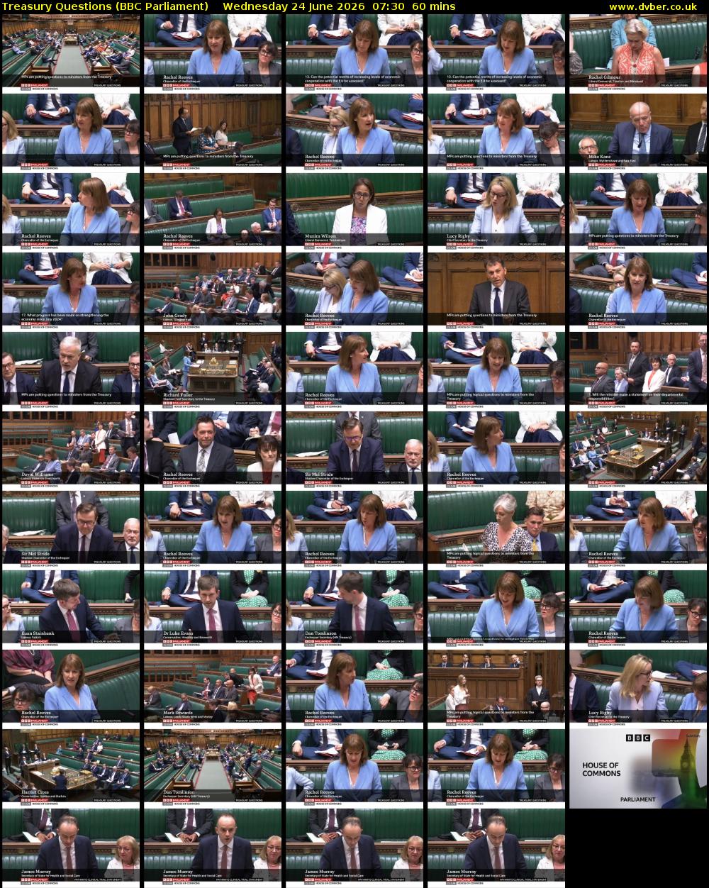 Treasury Questions (BBC Parliament) Wednesday 24 June 2026 07:30 - 08:30