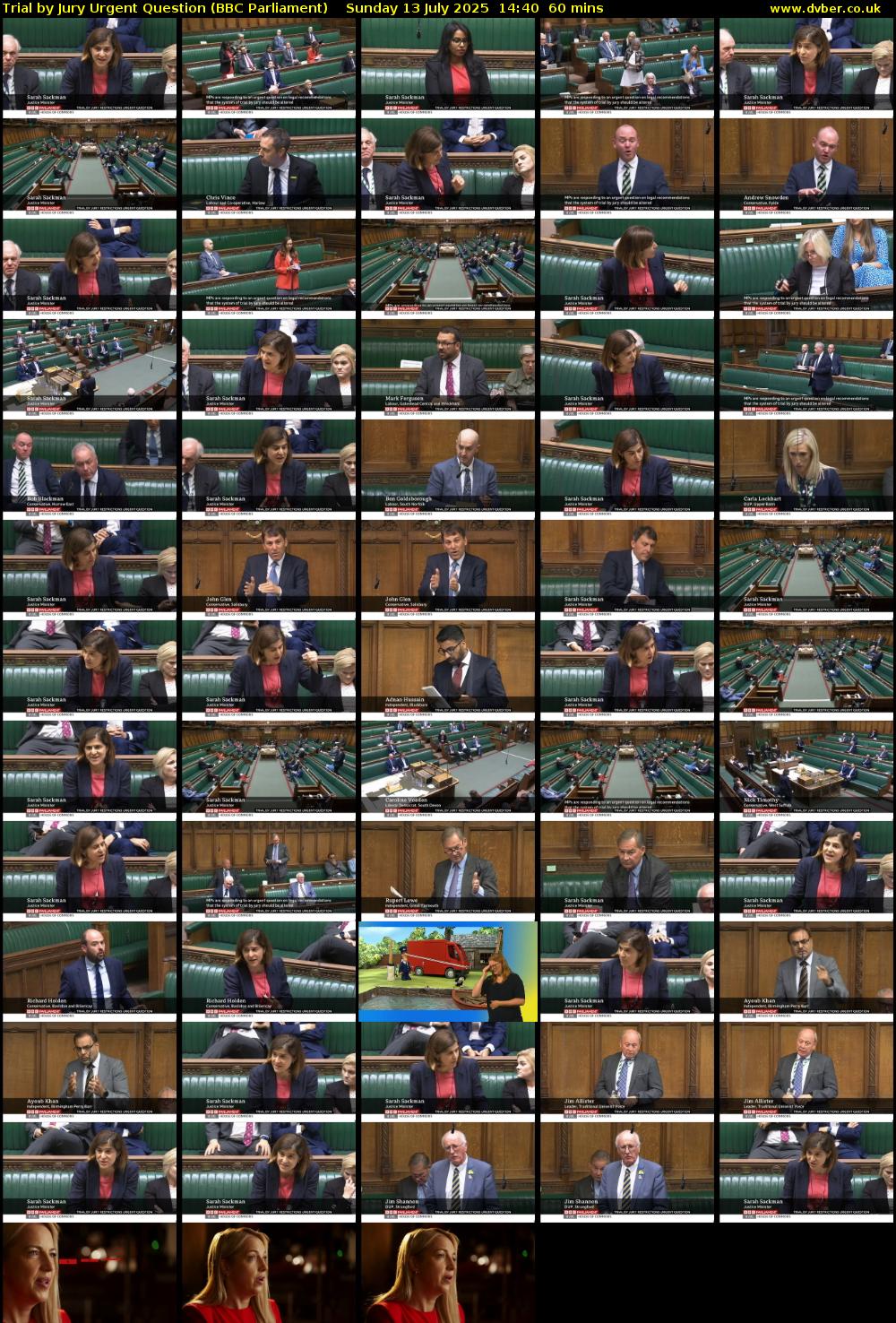 Trial by Jury Urgent Question (BBC Parliament) Sunday 13 July 2025 14:40 - 15:40