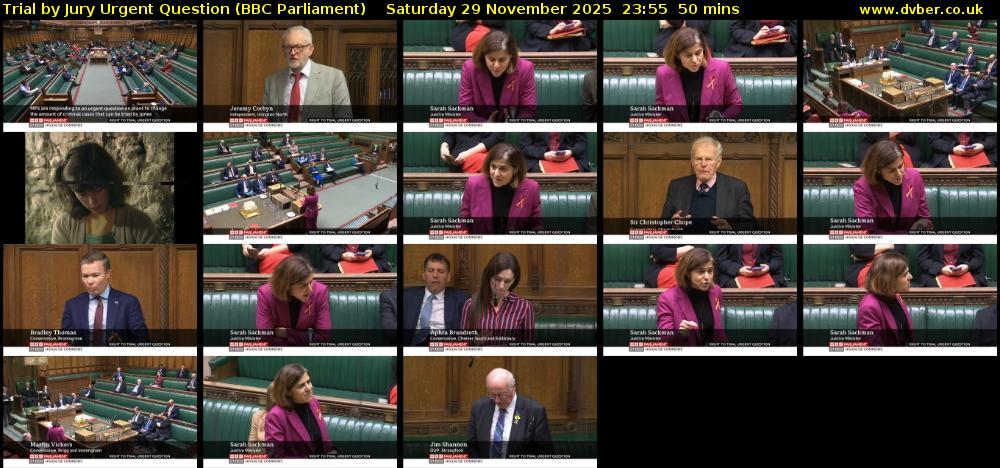 Trial by Jury Urgent Question (BBC Parliament) Saturday 29 November 2025 23:55 - 00:45