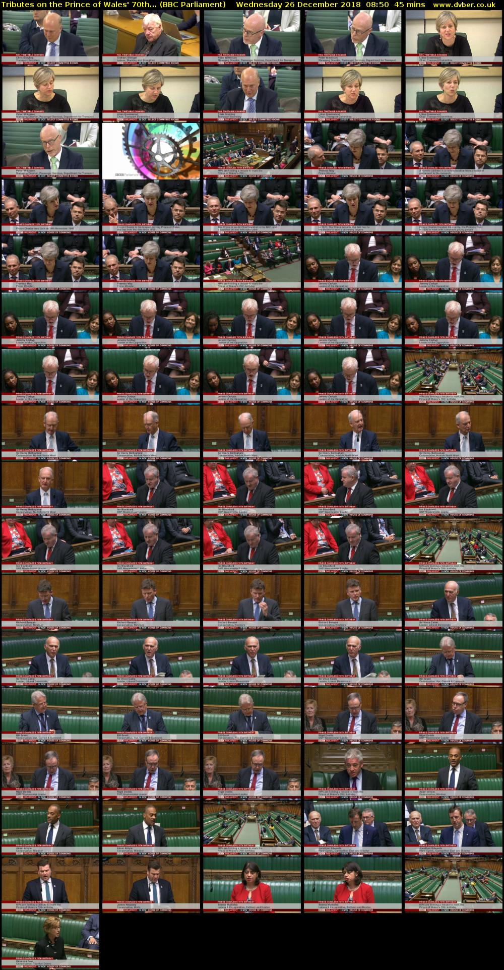 Tributes on the Prince of Wales' 70th... (BBC Parliament) Wednesday 26 December 2018 08:50 - 09:35