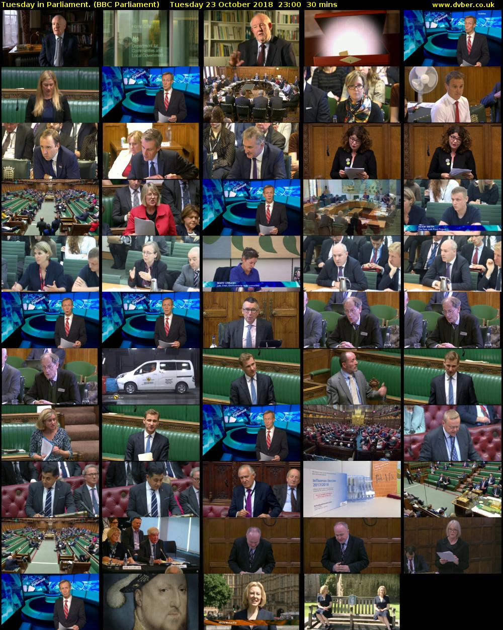 Tuesday in Parliament. (BBC Parliament) Tuesday 23 October 2018 23:00 - 23:30