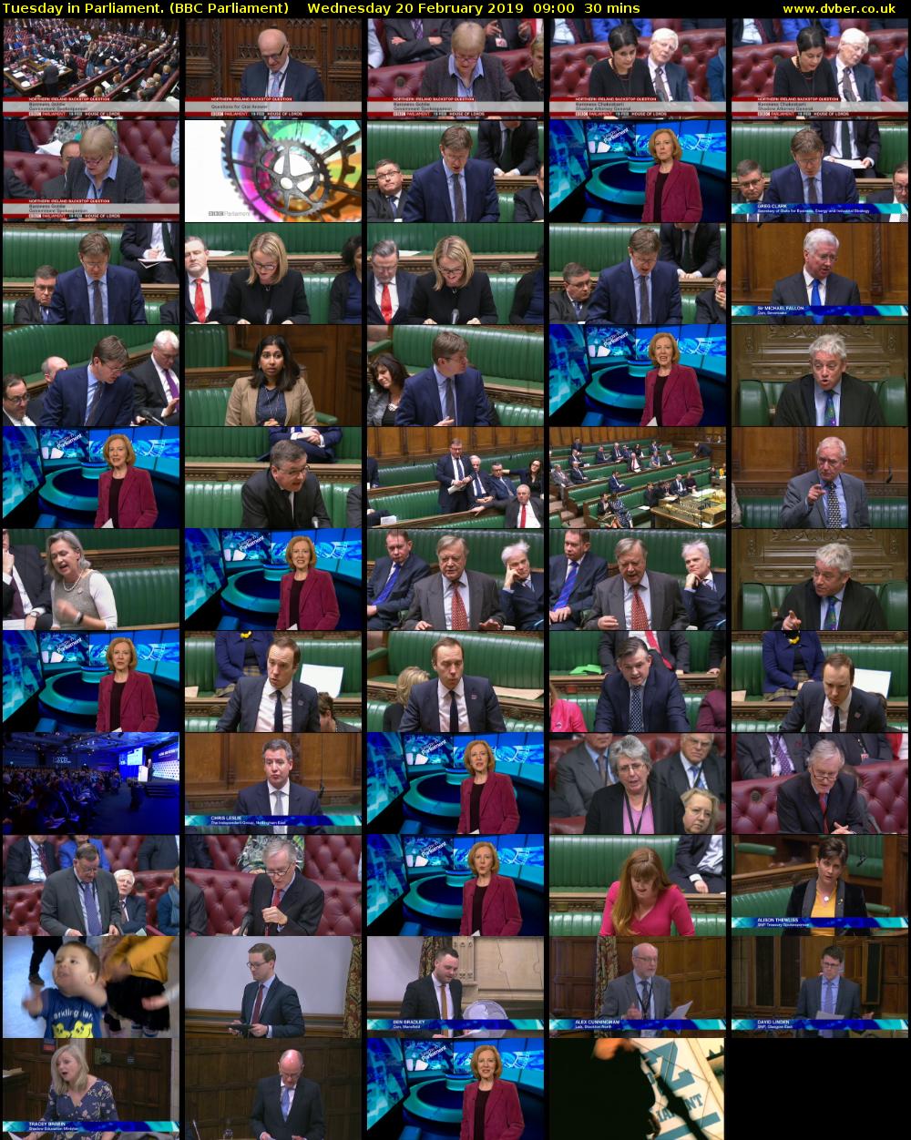 Tuesday in Parliament. (BBC Parliament) Wednesday 20 February 2019 09:00 - 09:30