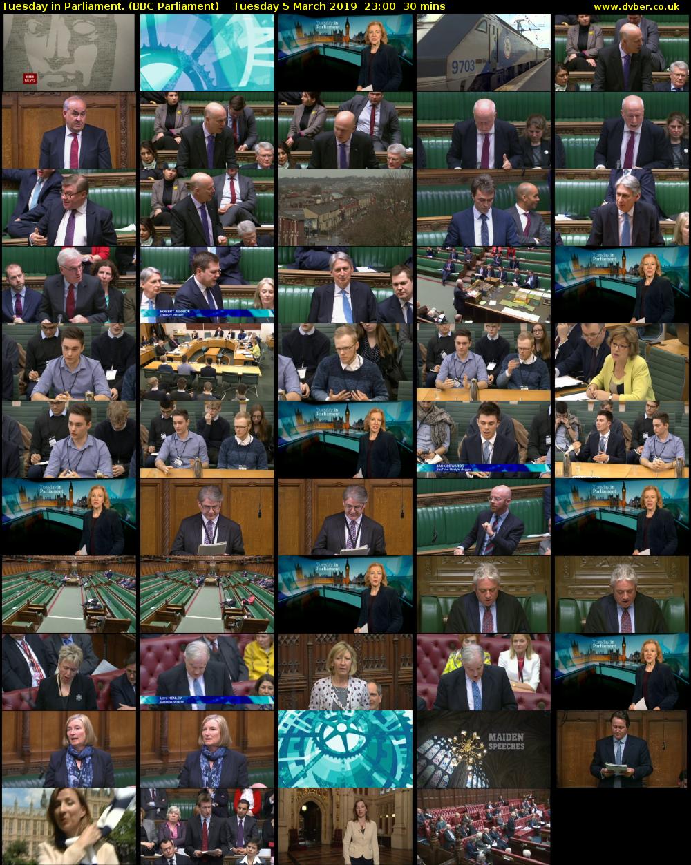 Tuesday in Parliament. (BBC Parliament) Tuesday 5 March 2019 23:00 - 23:30