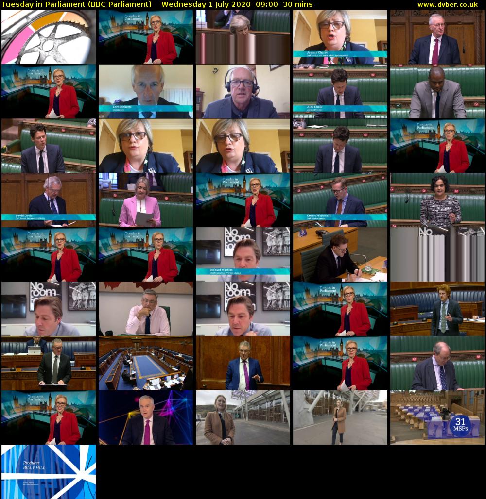 Tuesday in Parliament (BBC Parliament) Wednesday 1 July 2020 09:00 - 09:30