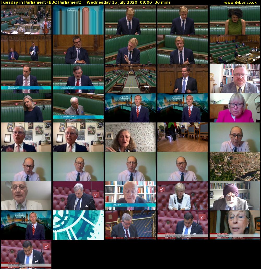 Tuesday in Parliament (BBC Parliament) Wednesday 15 July 2020 09:00 - 09:30