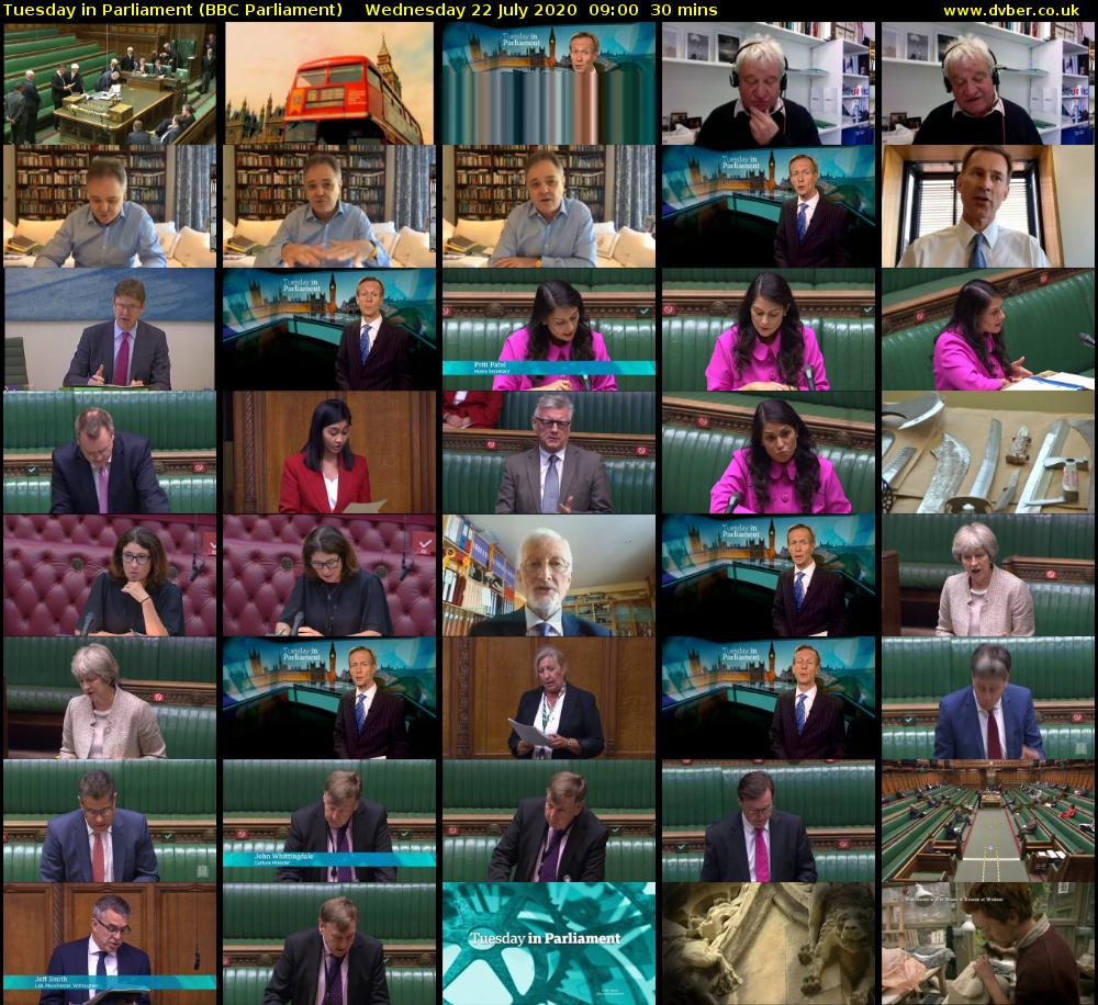 Tuesday in Parliament (BBC Parliament) Wednesday 22 July 2020 09:00 - 09:30