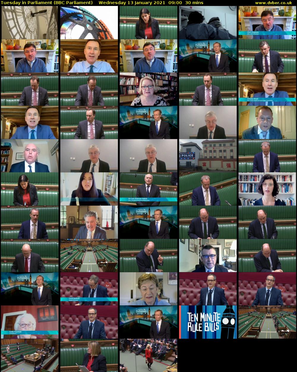 Tuesday in Parliament (BBC Parliament) Wednesday 13 January 2021 09:00 - 09:30