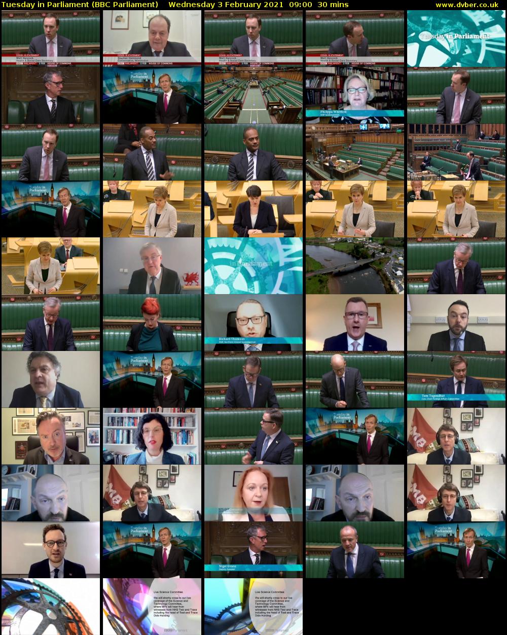 Tuesday in Parliament (BBC Parliament) Wednesday 3 February 2021 09:00 - 09:30