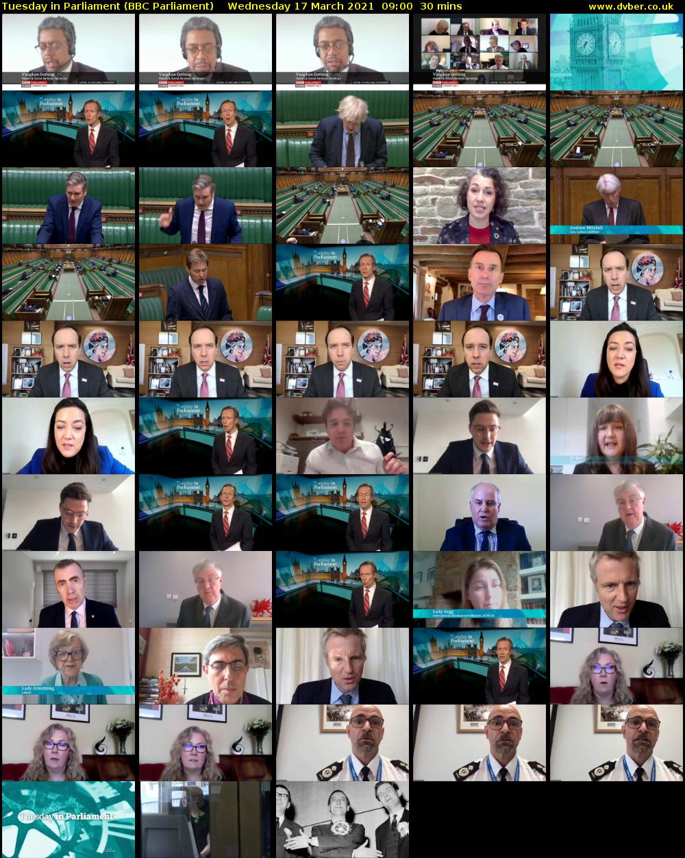 Tuesday in Parliament (BBC Parliament) Wednesday 17 March 2021 09:00 - 09:30