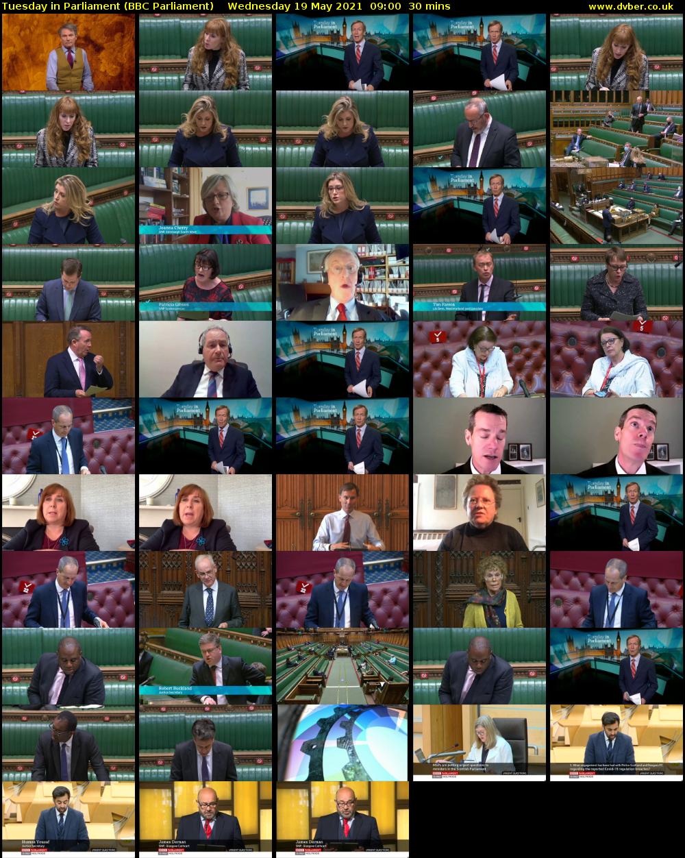 Tuesday in Parliament (BBC Parliament) Wednesday 19 May 2021 09:00 - 09:30