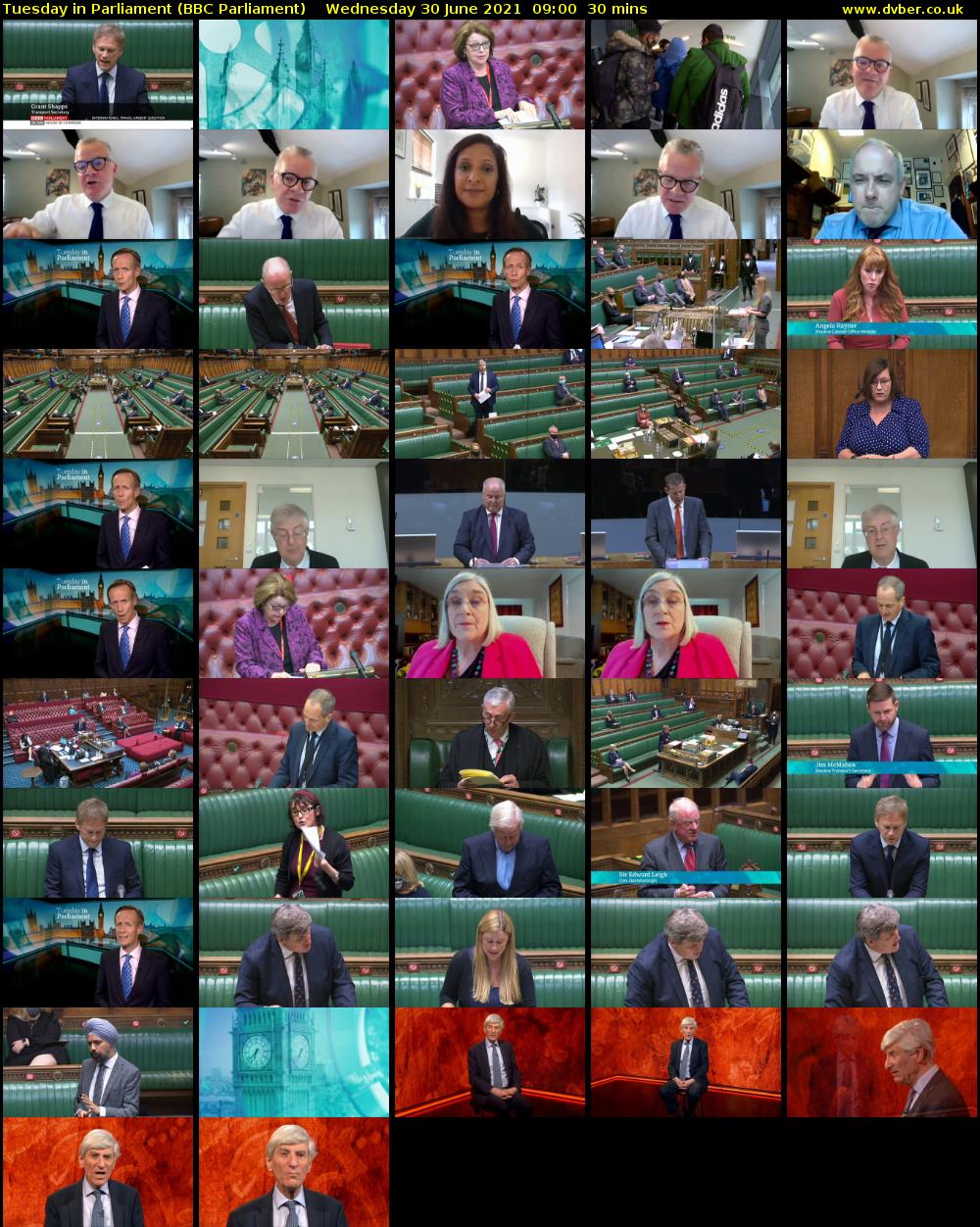 Tuesday in Parliament (BBC Parliament) Wednesday 30 June 2021 09:00 - 09:30
