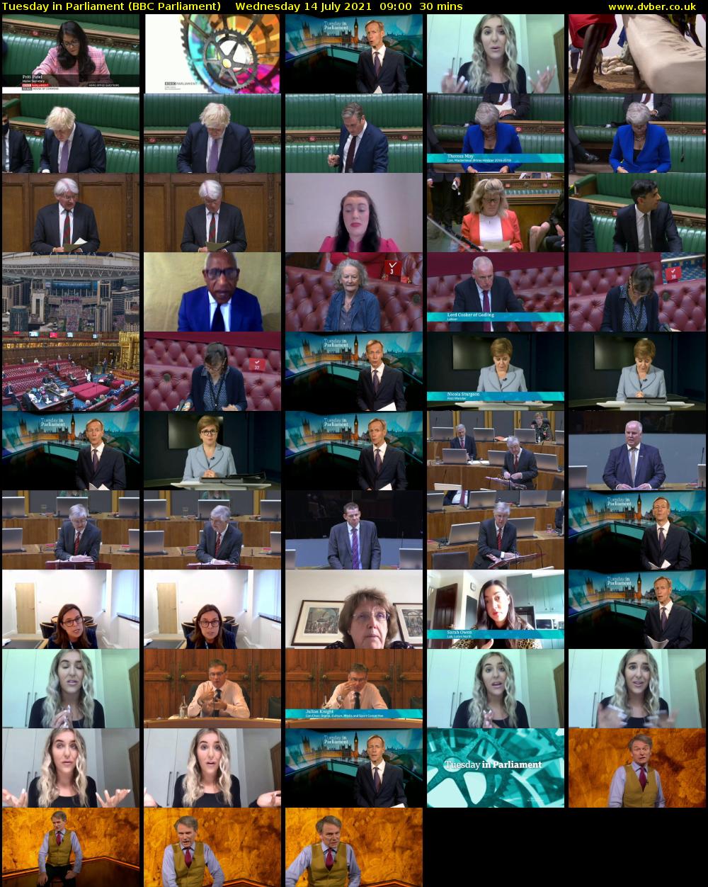 Tuesday in Parliament (BBC Parliament) Wednesday 14 July 2021 09:00 - 09:30