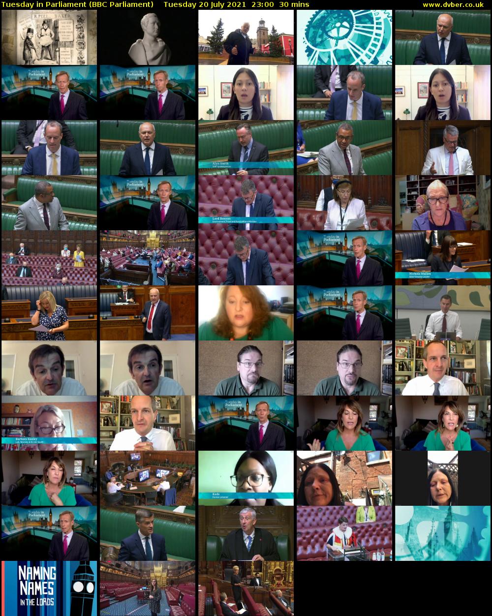 Tuesday in Parliament (BBC Parliament) Tuesday 20 July 2021 23:00 - 23:30