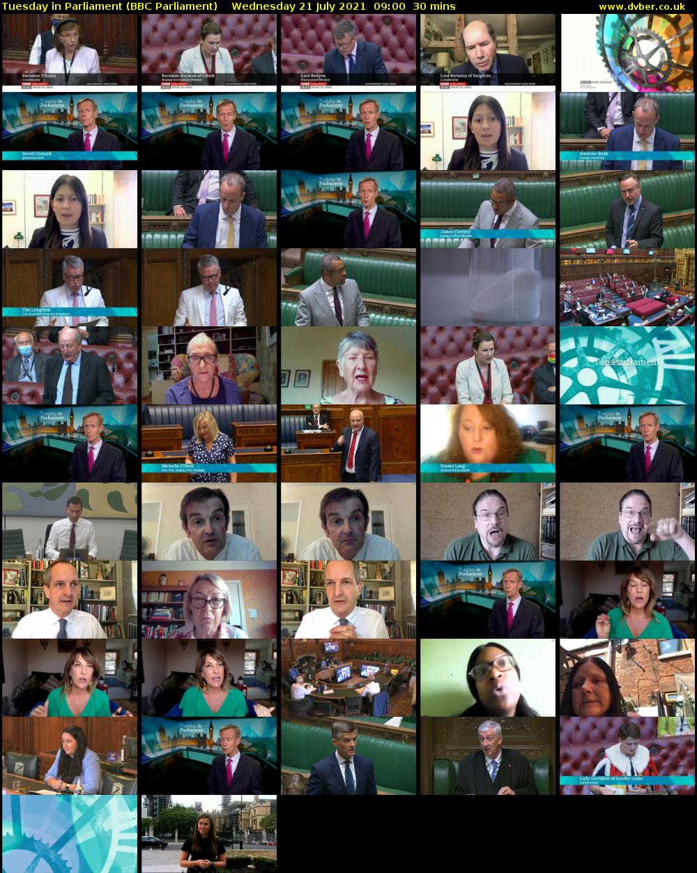 Tuesday in Parliament (BBC Parliament) Wednesday 21 July 2021 09:00 - 09:30