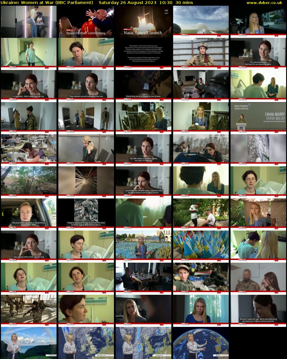 Ukraine: Women at War (BBC Parliament) Saturday 26 August 2023 10:30 - 11:00