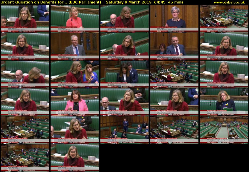 Urgent Question on Benefits for... (BBC Parliament) Saturday 9 March 2019 04:45 - 05:30