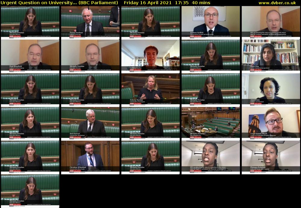 Urgent Question on University... (BBC Parliament) Friday 16 April 2021 17:35 - 18:15