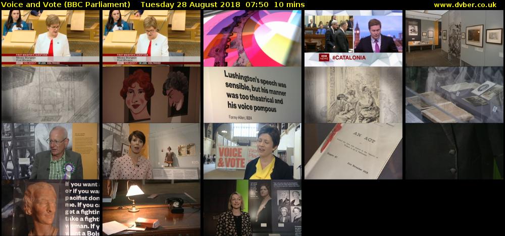 Voice and Vote (BBC Parliament) Tuesday 28 August 2018 07:50 - 08:00